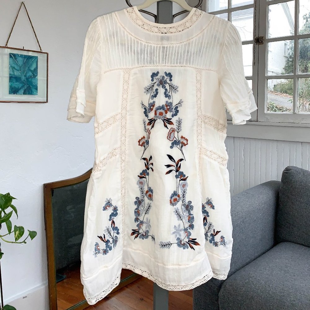 Free People cream embroidered dress